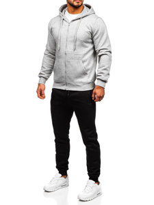 Survêtement avec un sweat-shirt à capuche zippé pour homme gris Bolf D004