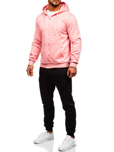 Survêtement avec un sweat-shirt à capuche zippé pour homme rose clair Bolf D004