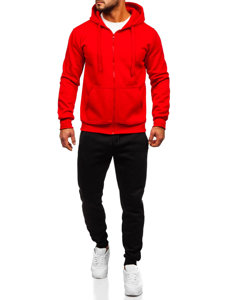 Survêtement avec un sweat-shirt à capuche zippé pour homme rouge Bolf D004