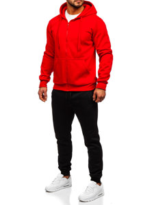 Survêtement avec un sweat-shirt à capuche zippé pour homme rouge Bolf D004