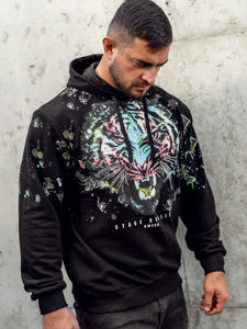 Sweat-shirt à capuche avec une application de paillettes pour homme noir Bolf 6420