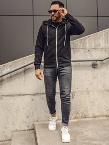 Sweat-shirt avec fermeture à capuche pour homme noir Bolf HW2787