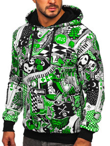 Sweat-shirt imprimé à capuche pour homme vert Bolf 141035