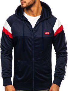 Sweat-shirt pour homme à capuche zippé bleu foncé Bolf 8996