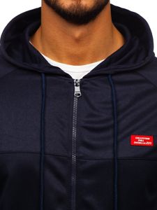 Sweat-shirt pour homme à capuche zippé bleu foncé Bolf 8996