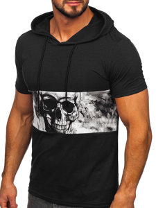 Tee-shirt à capuche imprimé pour homme noir Bolf 8T971