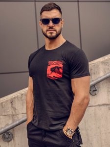 Tee-shirt avec petite poche imprimé camo pour homme noir-rouge Bolf 8T85A