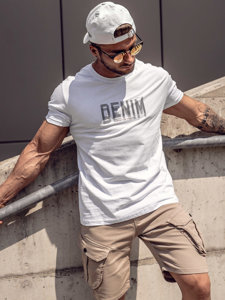 Tee-shirt en coton imprimé pour homme blanc Bolf 14787