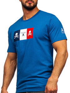 Tee-shirt en coton imprimé pour homme bleu Bolf 14784