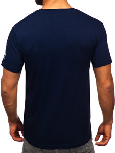 Tee-shirt en coton imprimé pour homme bleu foncé Bolf 14784