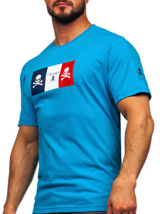 Tee-shirt en coton imprimé pour homme turquoise Bolf 14784