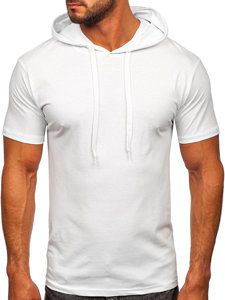 Tee-shirt en coton sans imprimé à capuche pour homme blanc Bolf 14513