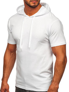 Tee-shirt en coton sans imprimé à capuche pour homme blanc Bolf 14513