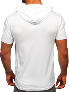 Tee-shirt en coton sans imprimé à capuche pour homme blanc Bolf 14513