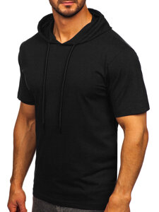 Tee-shirt en coton sans imprimé à capuche pour homme noir Bolf 14513