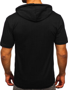 Tee-shirt en coton sans imprimé à capuche pour homme noir Bolf 14513