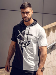 Tee-shirt imprimé à capuche pour homme noir-blanc Bolf 8T981A