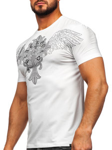 Tee-shirt imprimé à sequins pour homme blanc Bolf MT3037