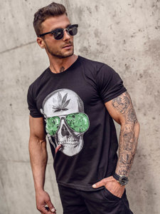 Tee-shirt imprimé pour homme noir Bolf Y70019A