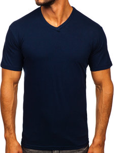 Tee-shirt pour homme sans imprimé à col en V bleu foncé Bolf 192131