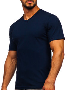 Tee-shirt pour homme sans imprimé à col en V bleu foncé Bolf 192131