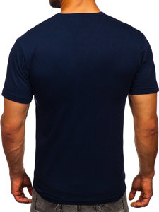 Tee-shirt pour homme sans imprimé à col en V bleu foncé Bolf 192131