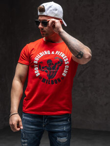 Tee-shirt rouge avec imprimé pour homme Bolf Y70015