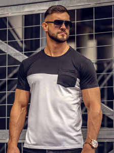 Tee-shirt uni avec une petite poche pour homme noir-blanc Bolf 8T91A