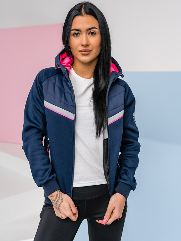 Veste sweat à capuche mi-saison femme bleu marine Bolf KSW4012