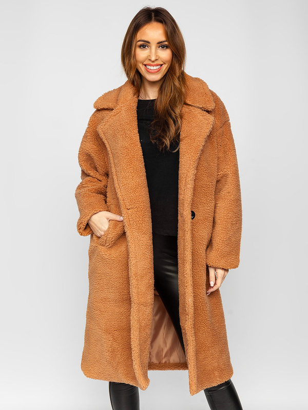 Femme Manteau d'hiver long et chaud Camel Bolf AN105A
